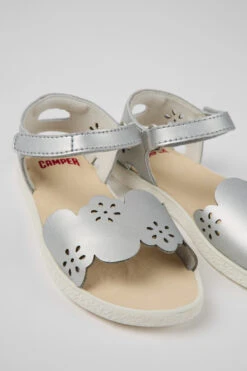 Miko Silver Leather Sandals For Girls