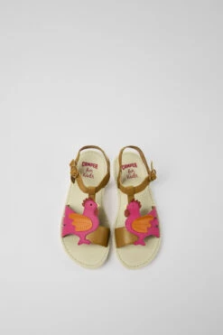 Miko Brown And Pink Leather Sandals For Girls -MK store K800478 001 CF