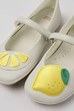 Twins White Leather Ballerinas For Girls