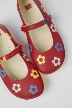Twins Red Leather Ballerinas For Kids