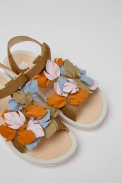 Twins Brown Leather Sandals For Girls