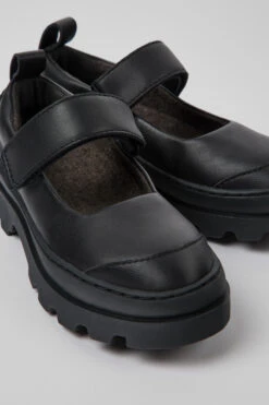 Brutus Black Leather Mary Jane Shoes For Kids