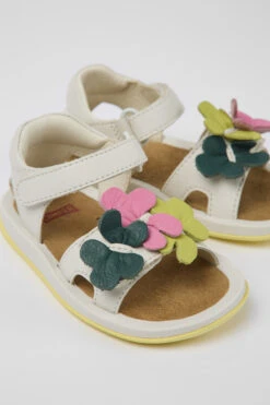 Twins White Leather Sandals For Kids