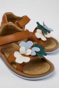 Twins Brown Leather Sandals For Kids