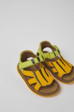 Twins Green And Orange Leather Sandals For Kids