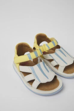 Twins Yellow And White Leather Sandals For Kids
