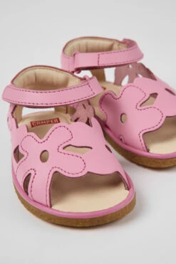Twins Pink Leather Sandals For Kids
