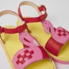 Twins Red And Pink Leather Sandals For Kids