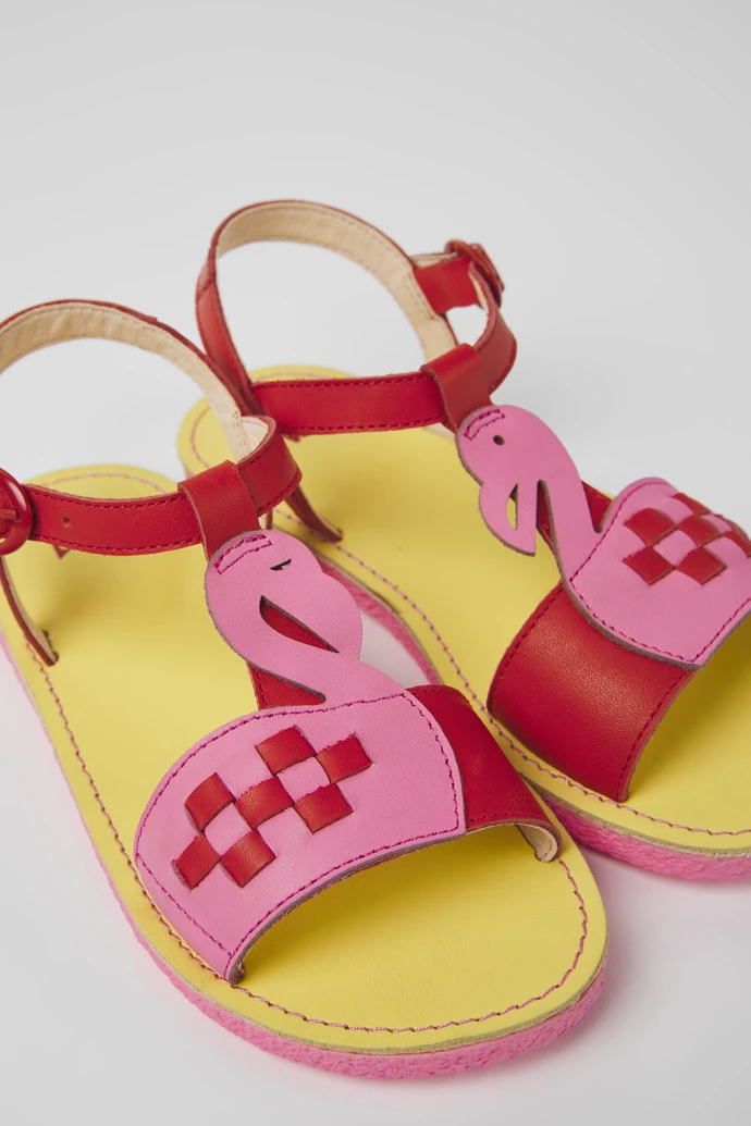 Twins Red And Pink Leather Sandals For Kids 3 Twins Red And Pink Leather Sandals For Kids
