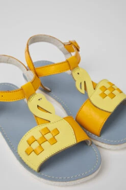 Twins Yellow And Orange Leather Sandals For Kids