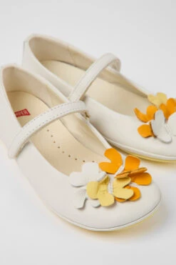Twins White Leather Ballerinas For Kids