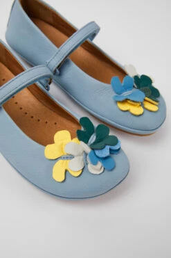 Twins Blue Leather Ballerinas For Kids