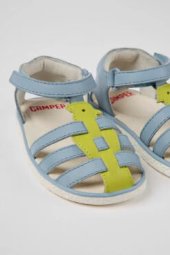 Miko Blue And Green Leather Sandals For Kids