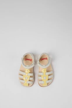 Miko White And Yellow Leather Sandals For Kids -MK store K800545 002 CF