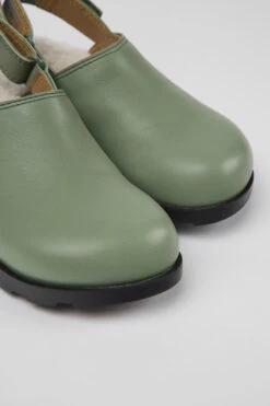 Brutus Green Leather Clogs For Kids