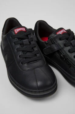 Runner Black Leather And Nubuck Sneakers For Kids
