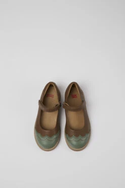 Twins Brown And Green Leather Ballerinas For Kids -MK store K800558 002 CF