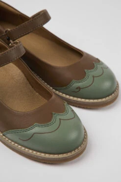 Twins Brown And Green Leather Ballerinas For Kids