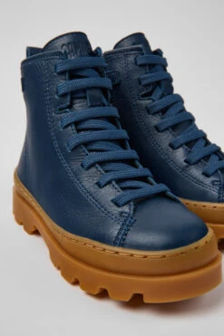 Brutus Dark Blue Leather Ankle Boots For Kids