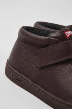 Peu Touring Burgundy Leather Ankle Boots For Kids