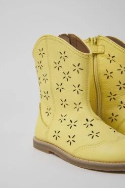 Savina Yellow Leather Boots For Kids