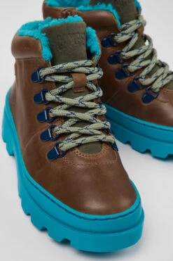 Brutus Brown Leather And Textile Ankle Boots For Kids