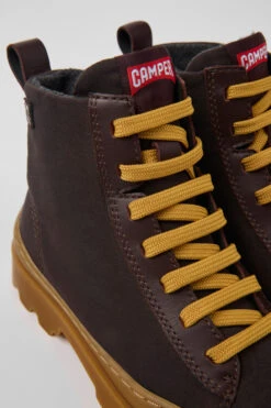 Brutus Brown Textile And Leather Ankle Boots For Kids