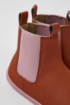 Peu Red Leather Ankle Boots For Kids