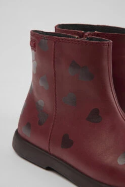 Twins Burgundy Leather Ankle Boots For Kids