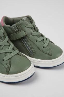 Twins Green Leather Sneakers For Kids