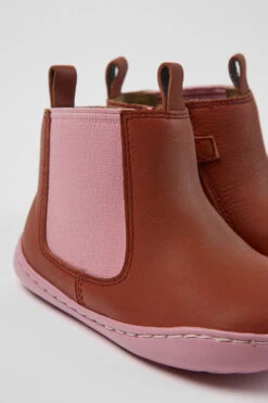 Peu Red And Pink Leather Boots For Kids